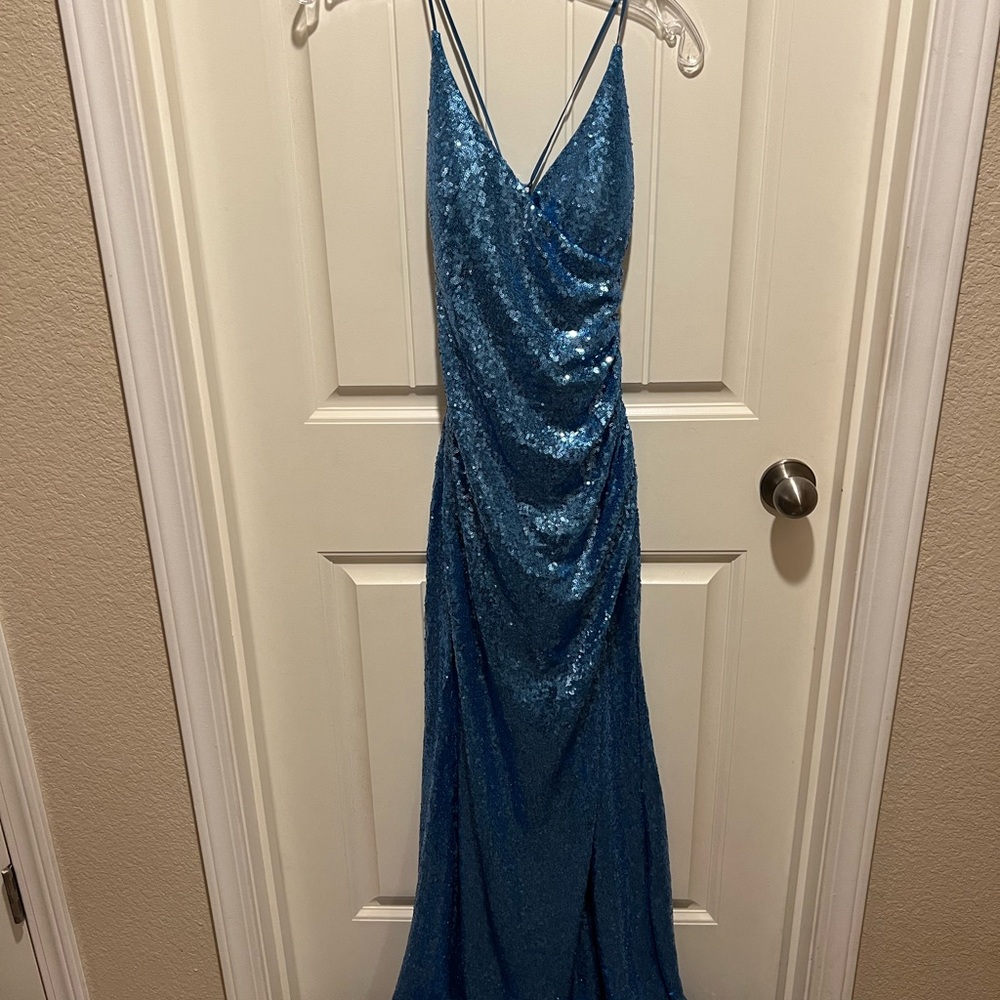 Blue Sequin Evening Gown